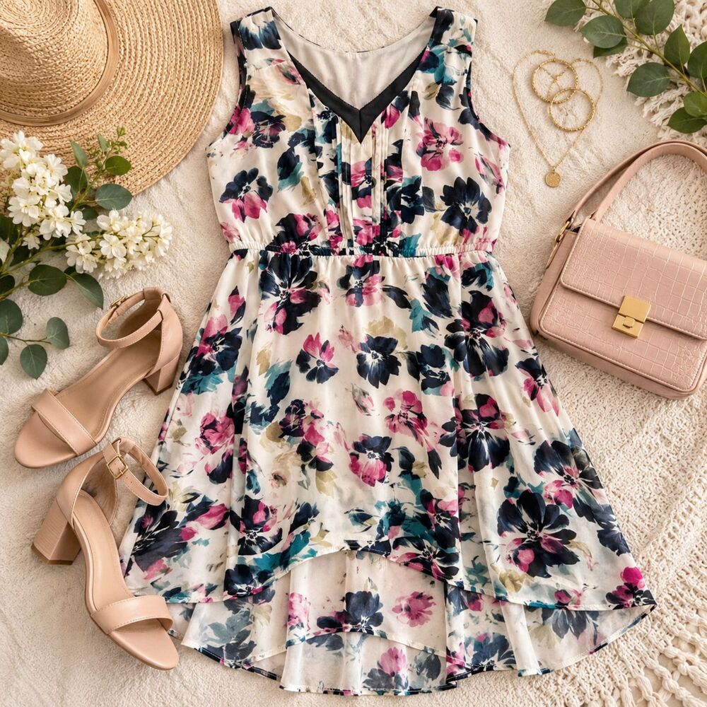Simply Vera Vera Wang PM Floral High-Low Dress V-Neck Sleeveless